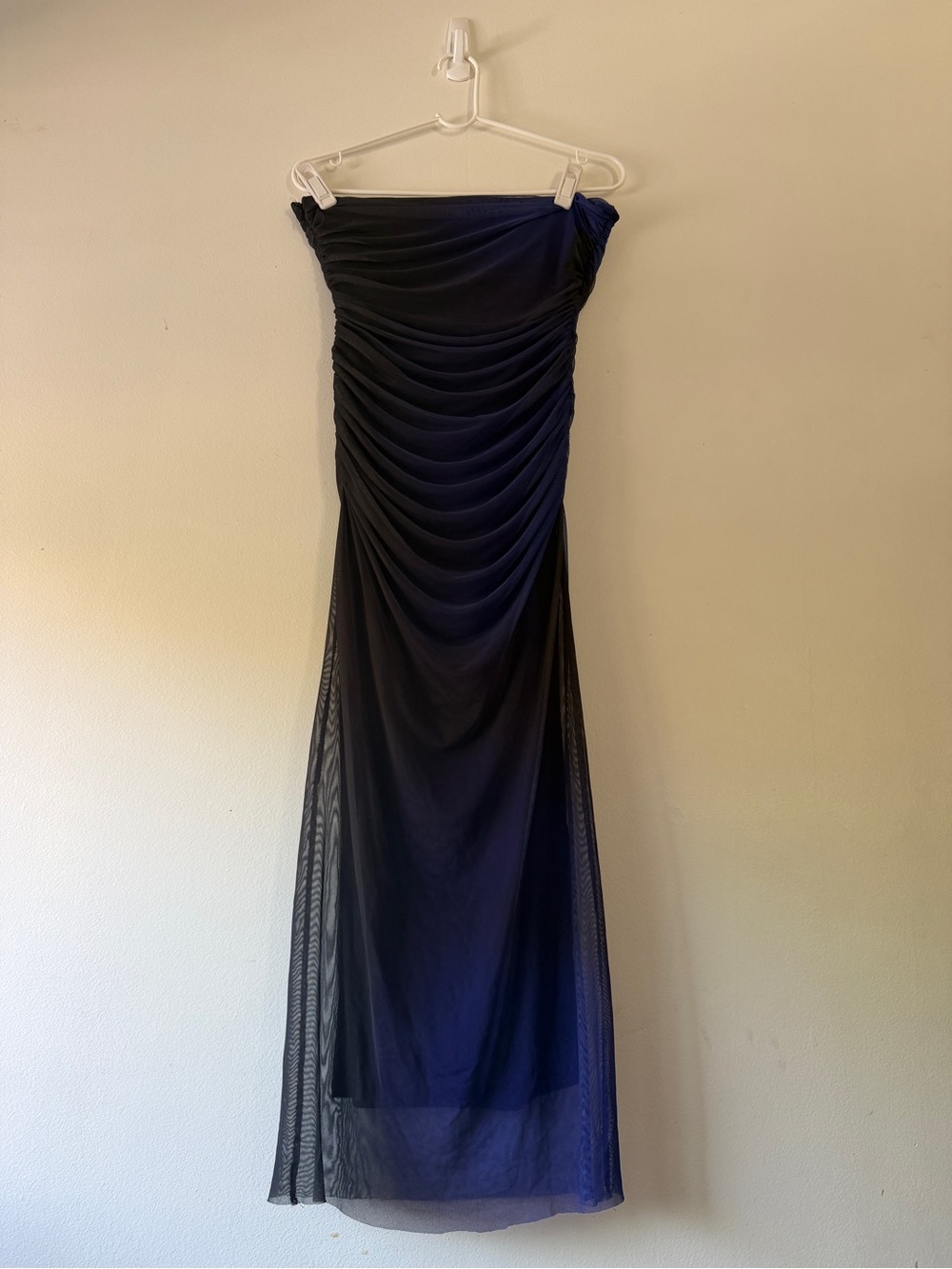 Zara Strapless Ruched Evening Gown in Deep Blue